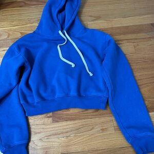 J. Crew Bright Blue Cropped Hoodie with Drawstring